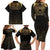 Ancient Egypt Scarab Family Matching Long Sleeve Bodycon Dress and Hawaiian Shirt Black Gold