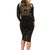 Ancient Egypt Scarab Family Matching Long Sleeve Bodycon Dress and Hawaiian Shirt Black Gold