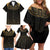 Ancient Egypt Scarab Family Matching Off Shoulder Short Dress and Hawaiian Shirt Black Gold