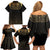 Ancient Egypt Scarab Family Matching Off Shoulder Short Dress and Hawaiian Shirt Black Gold