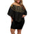 Ancient Egypt Scarab Family Matching Off Shoulder Short Dress and Hawaiian Shirt Black Gold