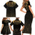 Ancient Egypt Scarab Family Matching Short Sleeve Bodycon Dress and Hawaiian Shirt Black Gold