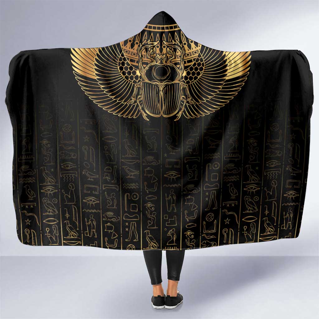 Ancient Egypt Scarab Hooded Blanket Black Gold