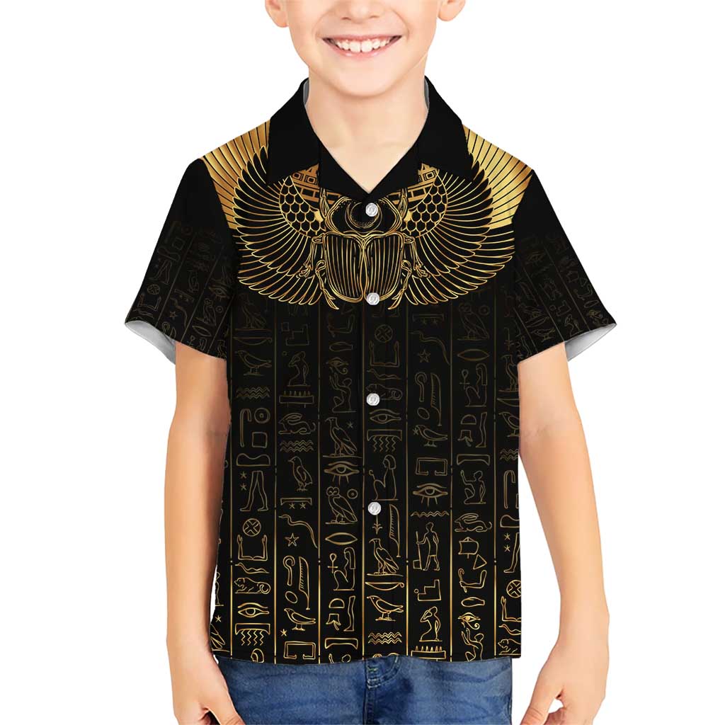 Ancient Egypt Scarab Kid Hawaiian Shirt Black Gold