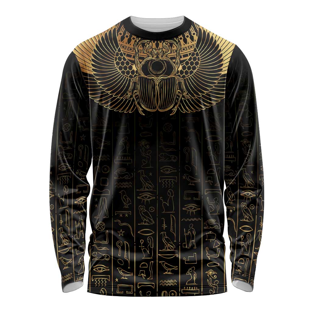 Ancient Egypt Scarab Long Sleeve Shirt Black Gold