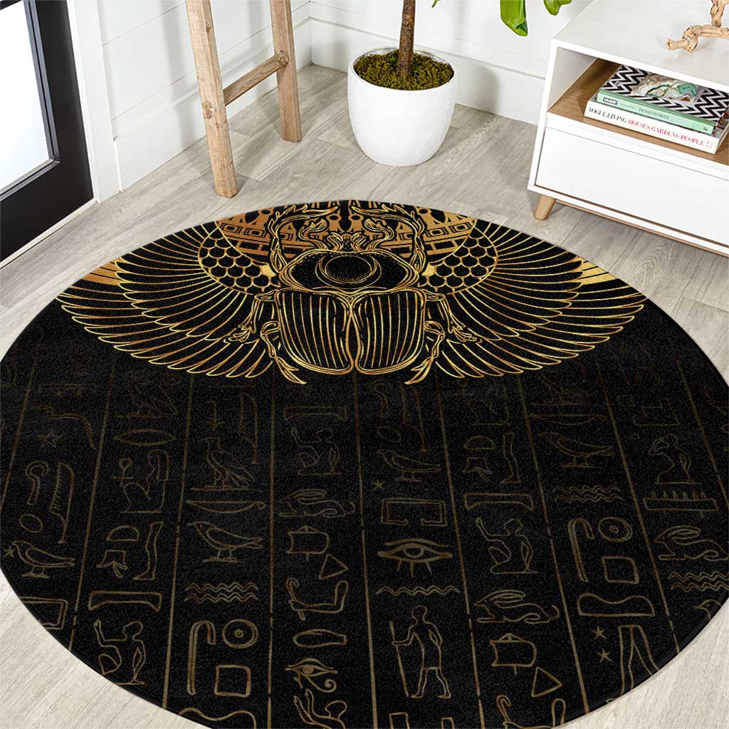 Ancient Egypt Scarab Round Carpet Black Gold