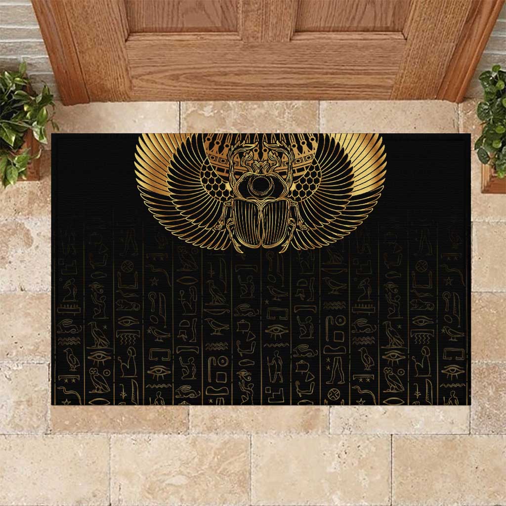 Ancient Egypt Scarab Rubber Doormat Black Gold