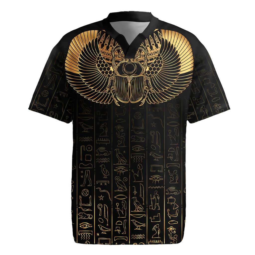 Ancient Egypt Scarab Rugby Jersey Black Gold