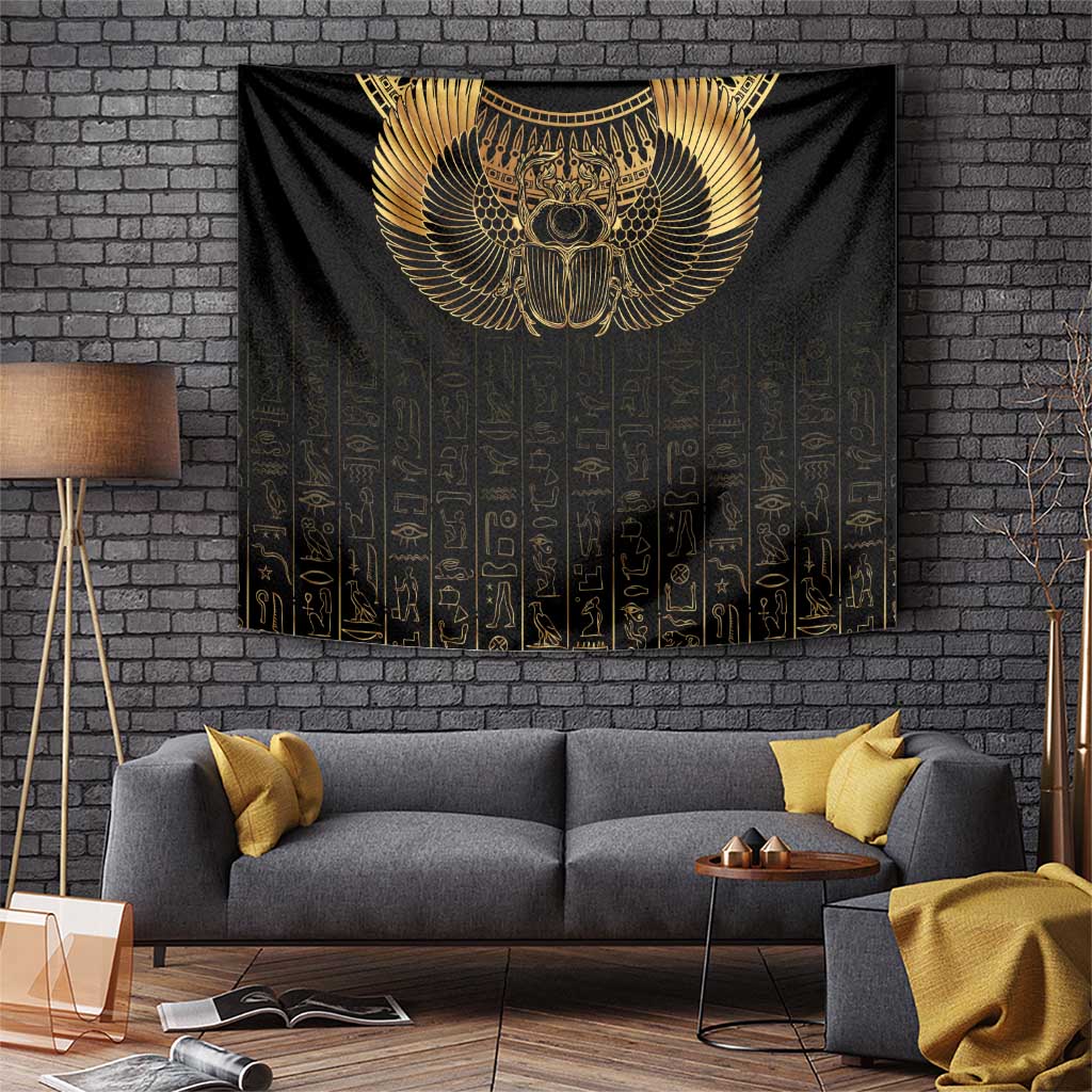 Ancient Egypt Scarab Tapestry Black Gold