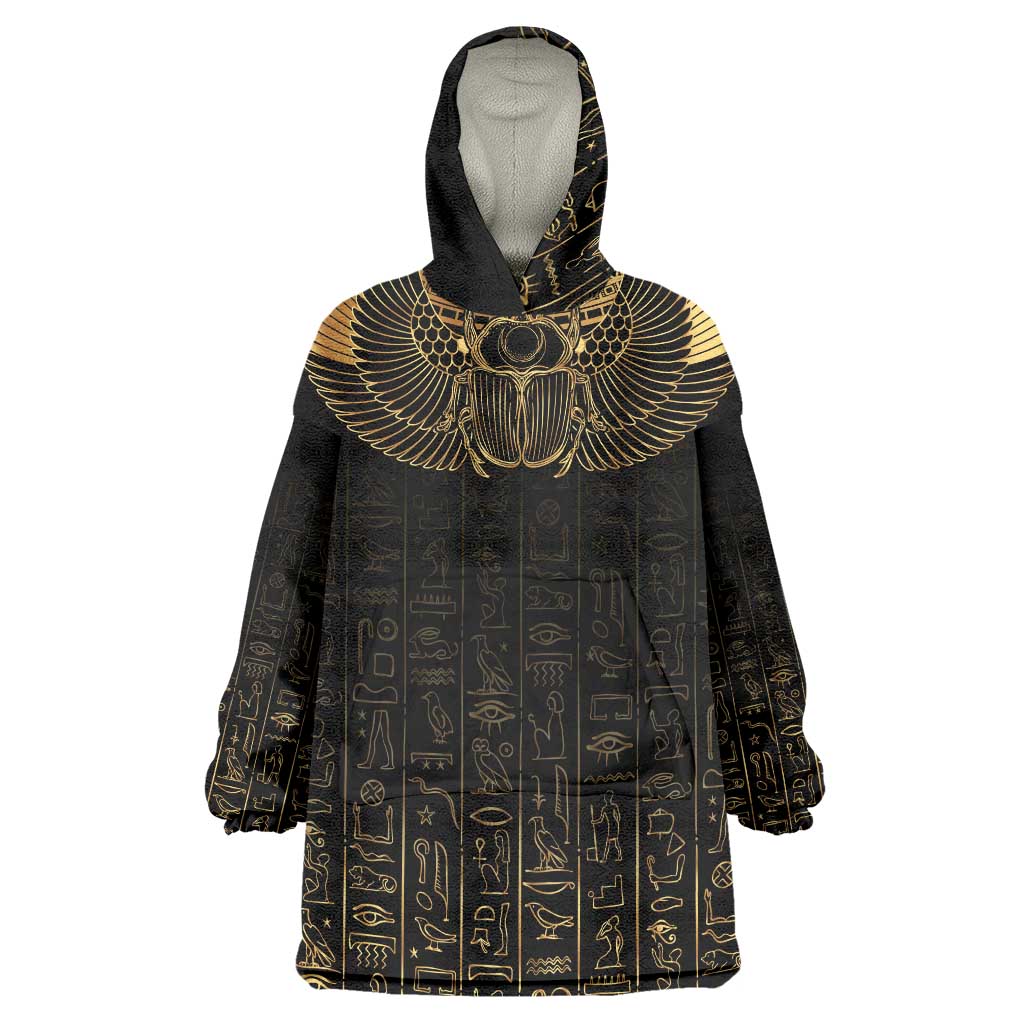 Ancient Egypt Scarab Wearable Blanket Hoodie Black Gold