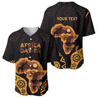 Black baseball jersey with Africa Day print and large map artwork, short sleeves, V-neck