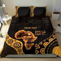 Personalized bedding set with black and gold retro pattern, elephant graphic, and “YOUR TEXT”