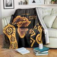 Personalized Africa Day blanket, black and gold with camel, map and 'YOUR TEXT'.