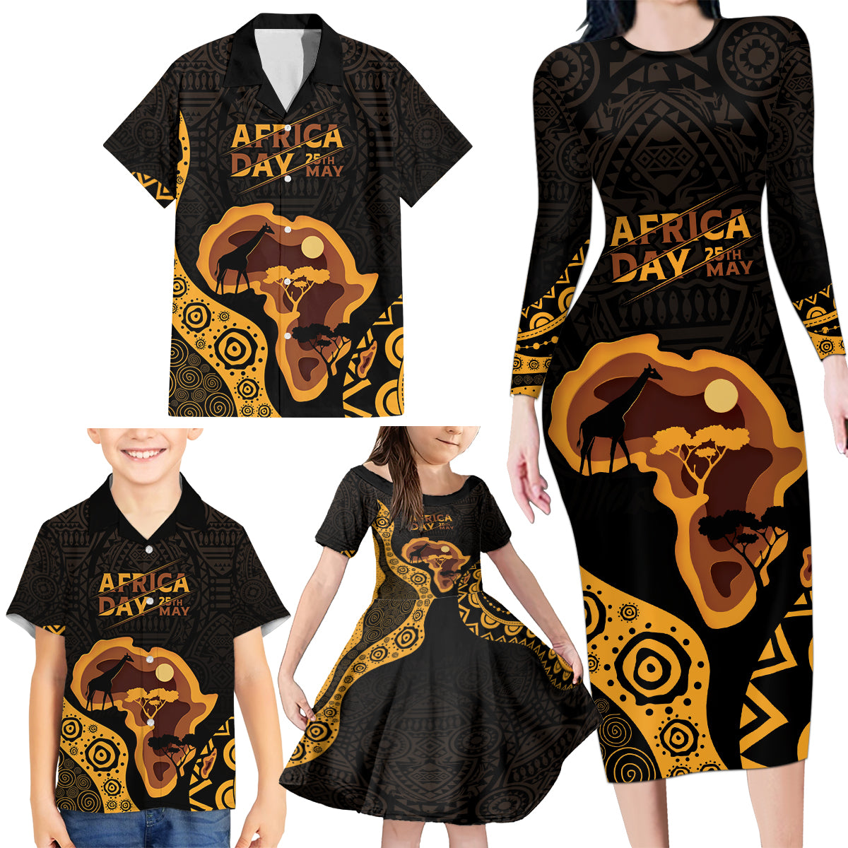 Africa Day Personalized Family Matching Long Sleeve Bodycon Dress and Hawaiian Shirt Ethnic Retro Style LT7 - Wonder Print Shop