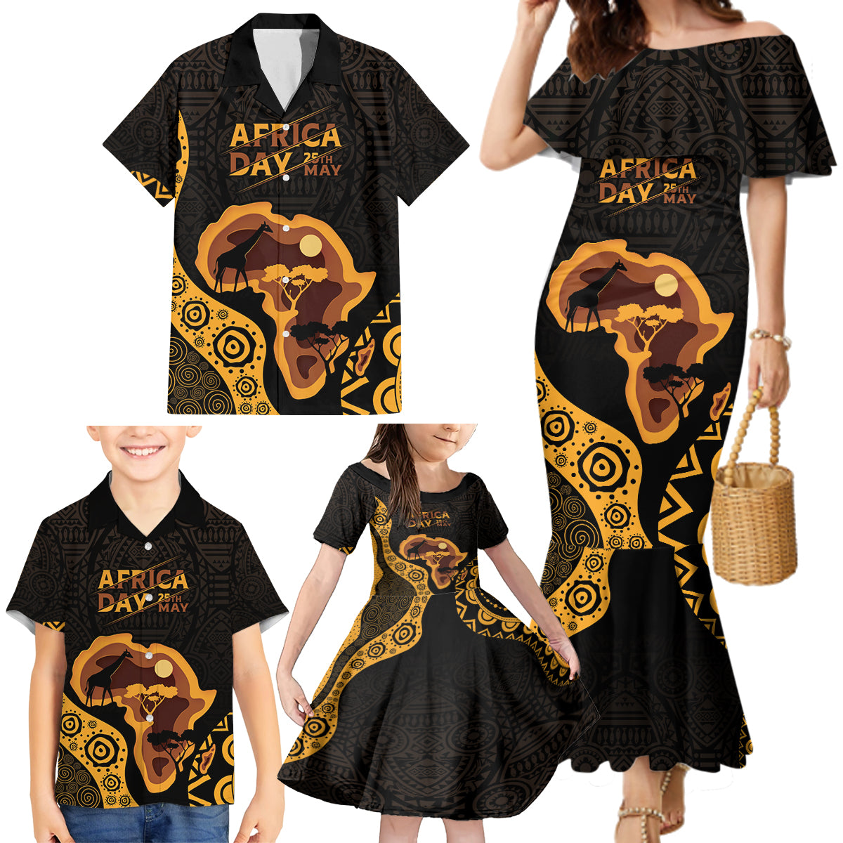 Africa Day Personalized Family Matching Mermaid Dress and Hawaiian Shirt Ethnic Retro Style LT7 - Wonder Print Shop