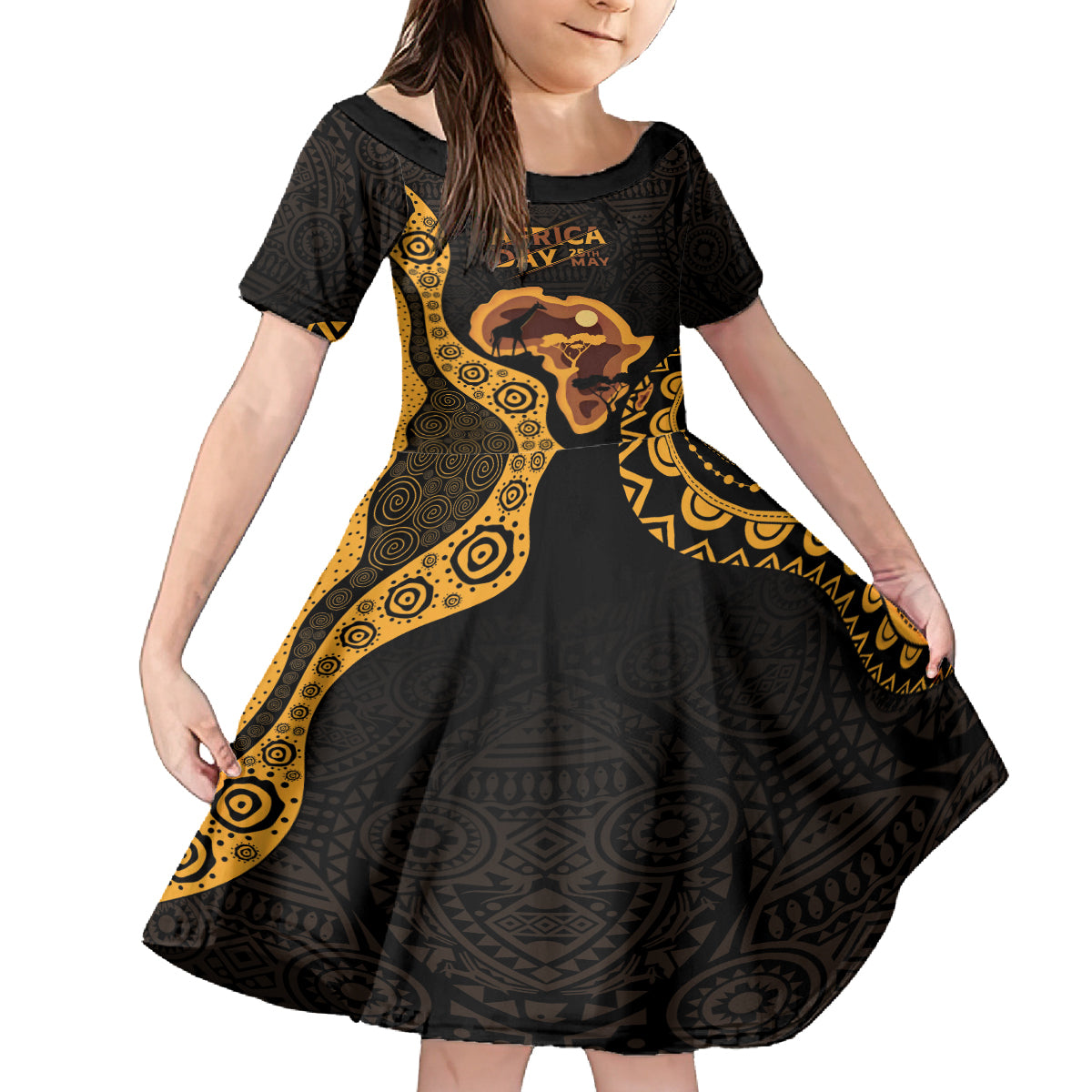 Africa Day Personalized Kid Short Sleeve Dress Ethnic Retro Style - Wonder Print Shop