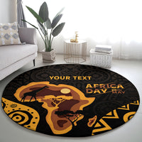 Round area rug with black and gold tribal print, Your Text and Africa Day 25th May