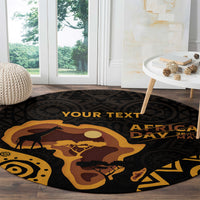 Round area rug with black and gold tribal print, Your Text, Africa Day 25th May