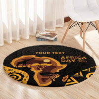 Round area rug with black base, gold camel and giraffe graphic, Your Text Africa Day