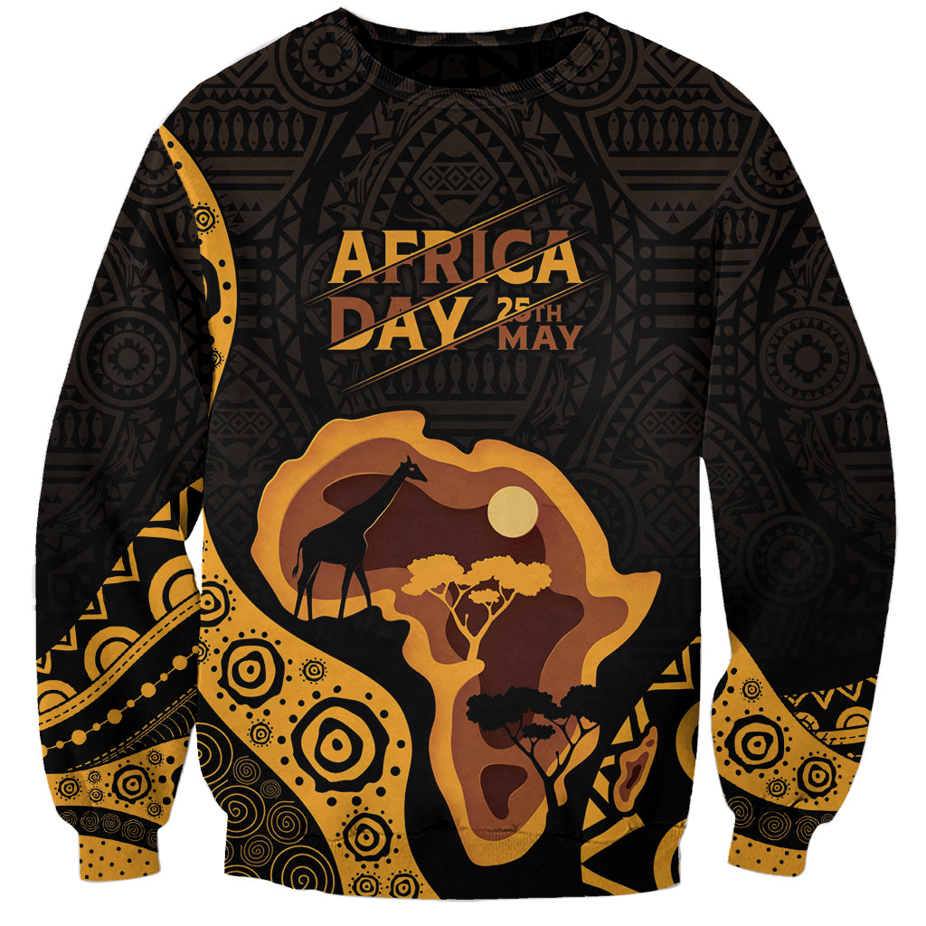 Unisex black and gold sweatshirt with Africa Day text and elephant graphic