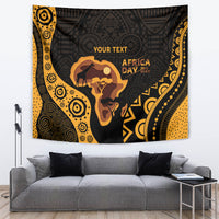 Africa Day personalized tapestry with black and gold geometric pattern and Africa silhouette