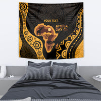 Africa Day personalized tapestry featuring black and gold Africa outline with elephant and rider
