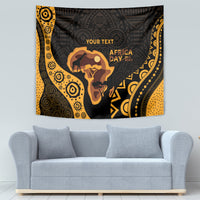 Africa Day personalized tapestry, black and gold ornamental pattern with Africa map and animals