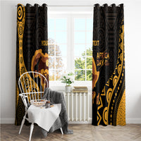Black and gold Africa Day curtain set with giraffe scene and “AFRICA DAY” lettering