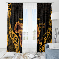 Black and gold Africa Day window curtain pair with printed text and map silhouette