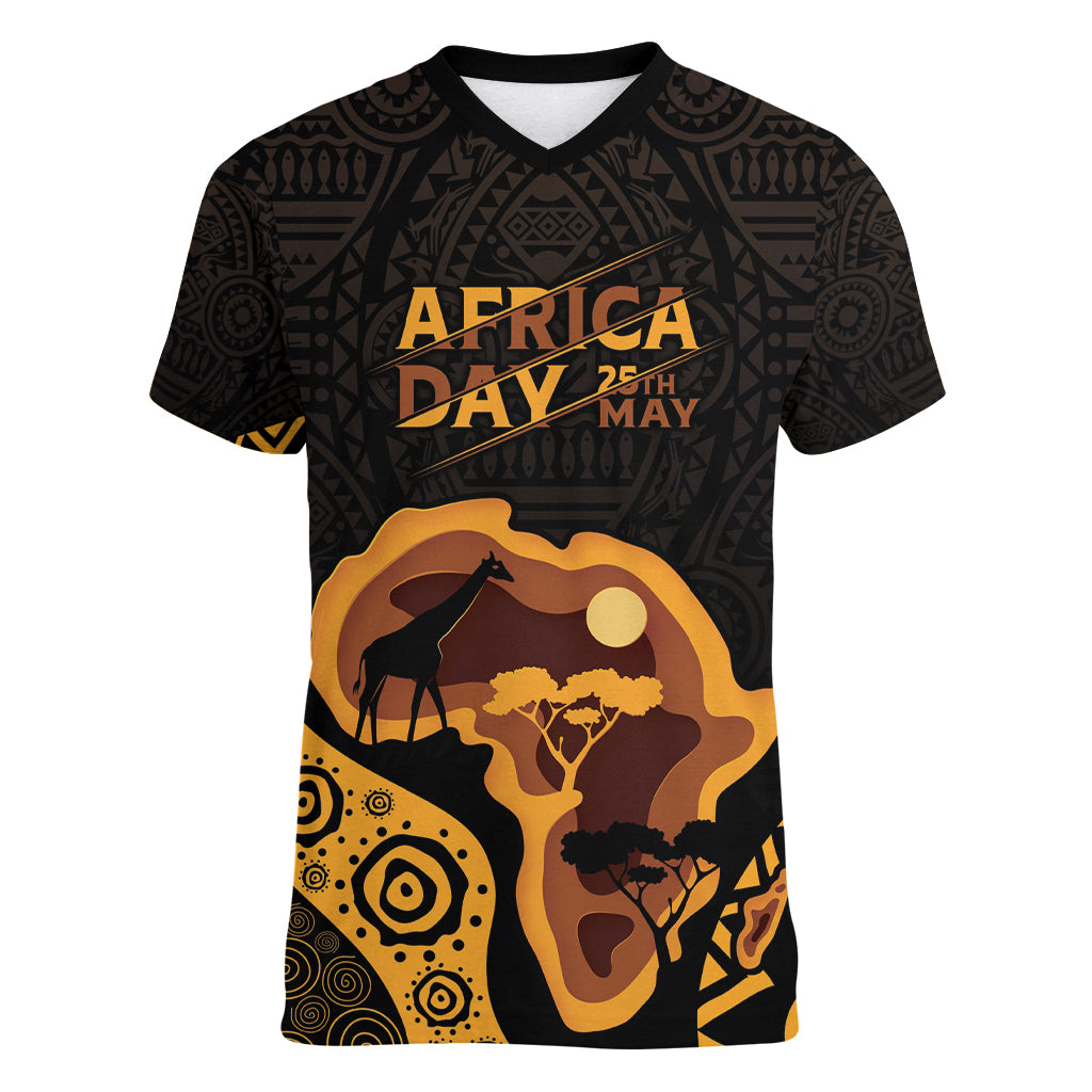 Africa Day Personalized Women V-Neck T-Shirt Ethnic Retro Style - Wonder Print Shop