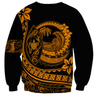 Unisex sweatshirt in black with orange centered Polynesian wave and turtle back print