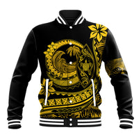 Unisex yellow-and-black baseball jacket with striped ribbed collar/cuffs and snap buttons