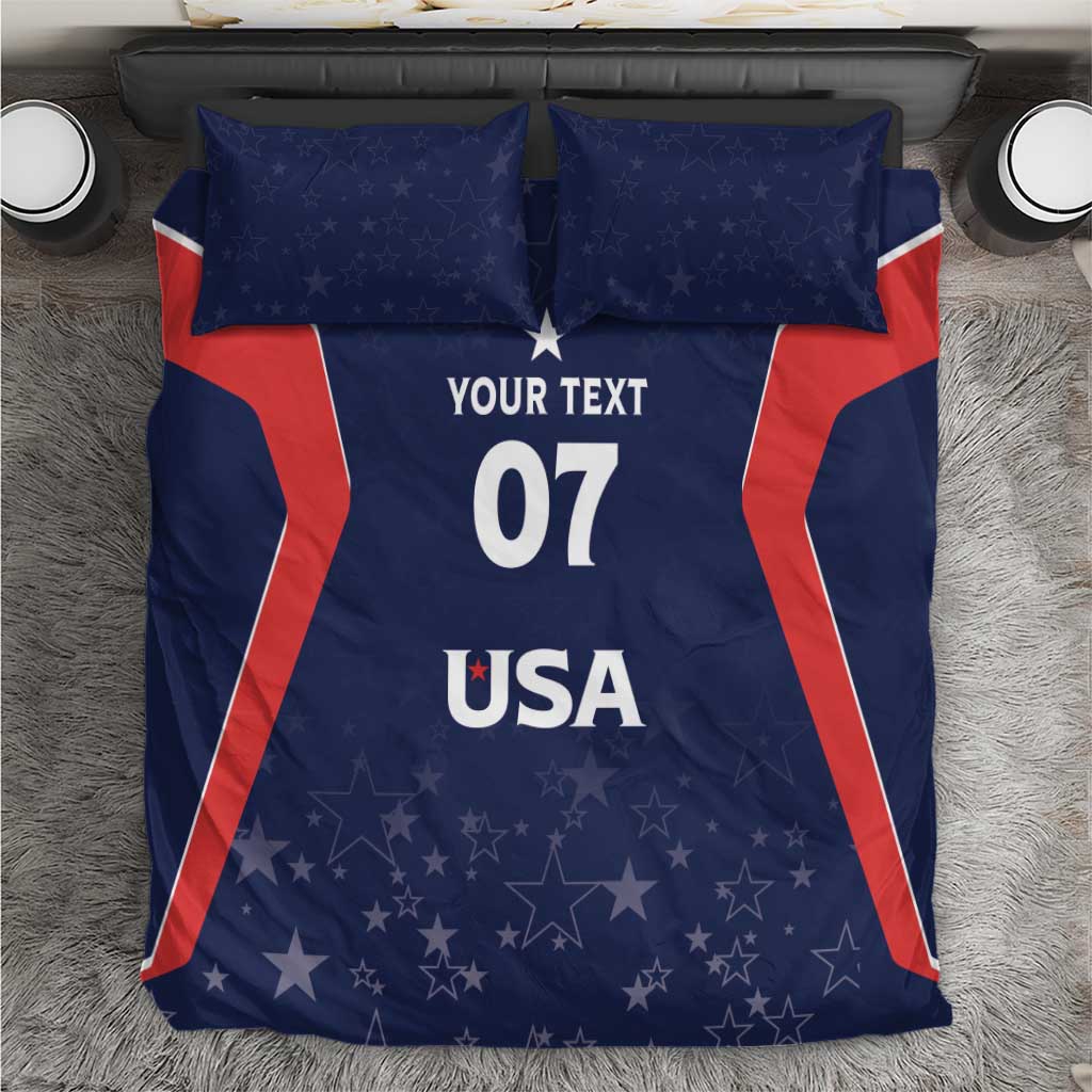 Blue and red USA bedding set: 'YOUR TEXT 07 USA' duvet with 2 pillow shams