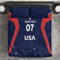 Blue and red USA bedding set: 'YOUR TEXT 07 USA' duvet with 2 pillow shams