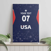 Blue canvas wall art poster with star pattern, red wave sides, “YOUR TEXT 07 USA”