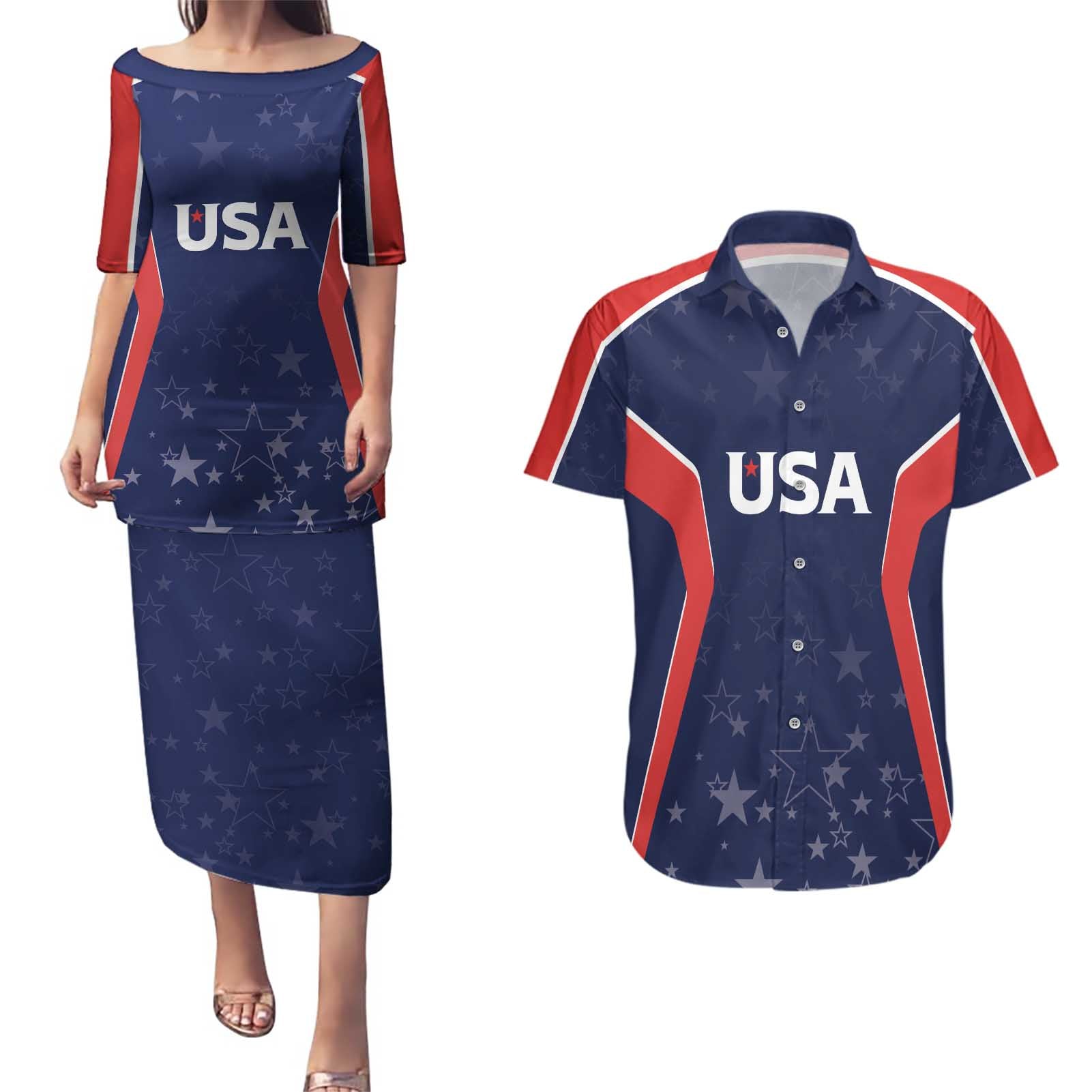 USA Cricket World Cup 2024 Custom Couples Matching Puletasi and Hawaiian Shirt All Stars Sprangle LT7 - Wonder Print Shop