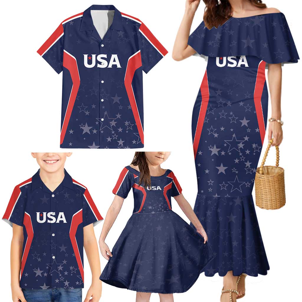 USA Cricket World Cup 2024 Custom Family Matching Mermaid Dress and Hawaiian Shirt All Stars Sprangle LT7 - Wonder Print Shop