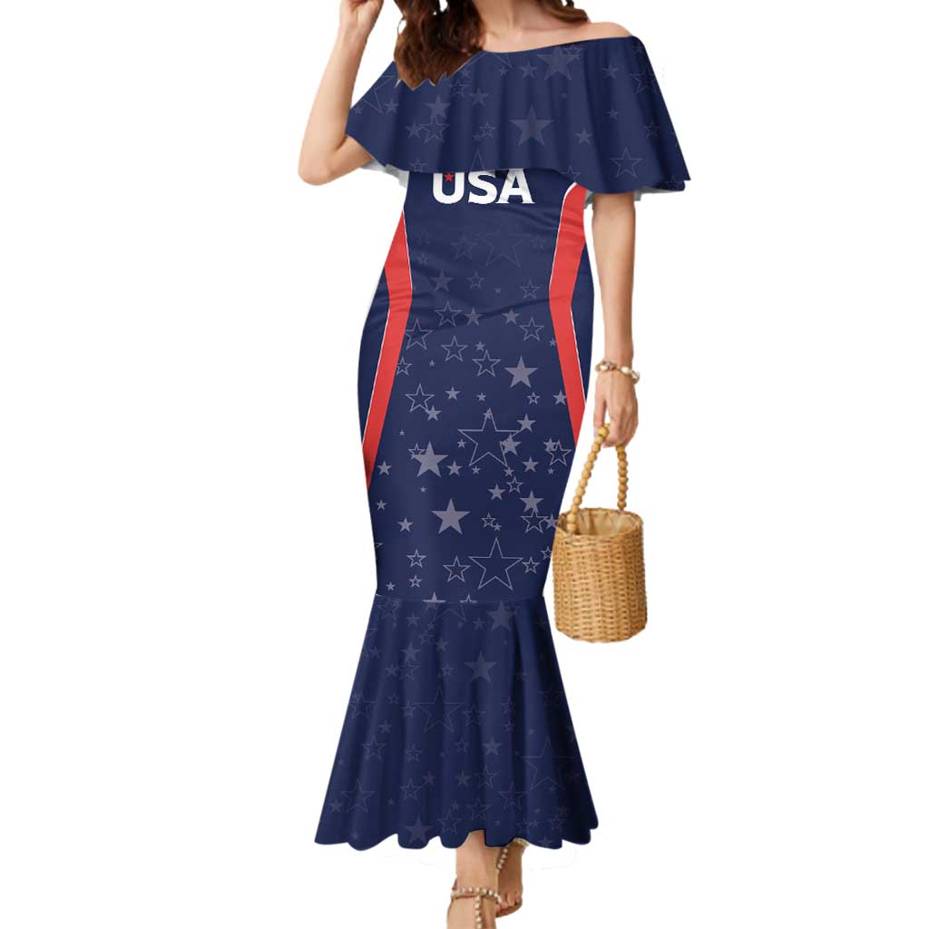 USA Cricket World Cup 2024 Custom Mermaid Dress All Stars Sprangle - Wonder Print Shop