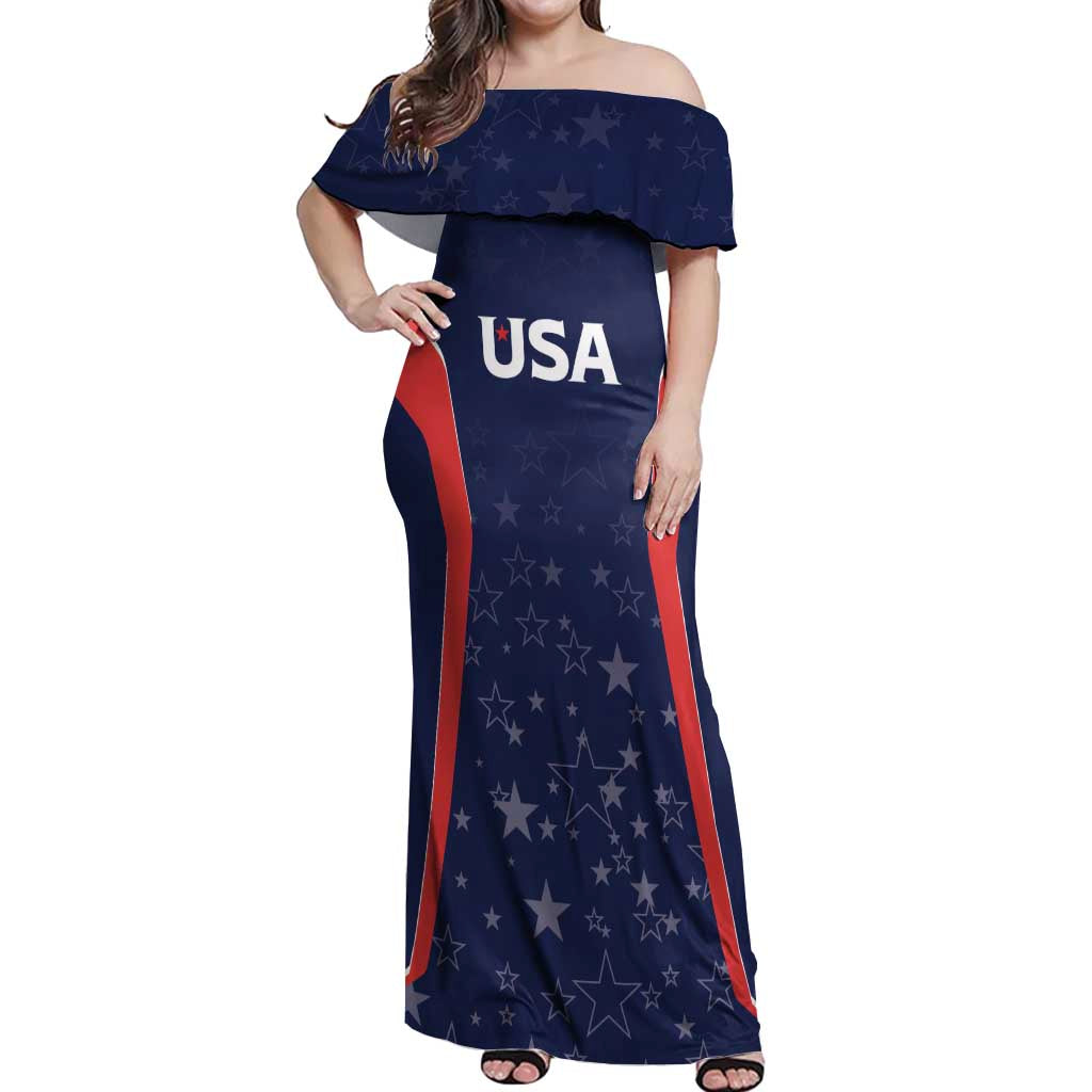 USA Cricket World Cup 2024 Custom Off Shoulder Maxi Dress All Stars Sprangle - Wonder Print Shop