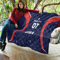 Blue quilt with red curved edges, your text 07 and USA lettering, star field