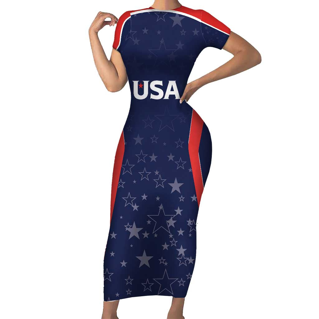 USA Cricket World Cup 2024 Custom Short Sleeve Bodycon Dress All Stars Sprangle