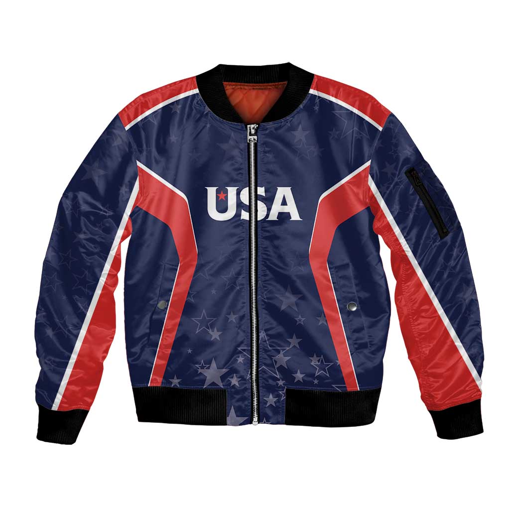 USA Cricket World Cup 2024 Custom Sleeve Zip Bomber Jacket All Stars Sprangle