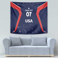USA blue tapestry with red chevron accents and stars, 'YOUR TEXT', '07' and 'USA'