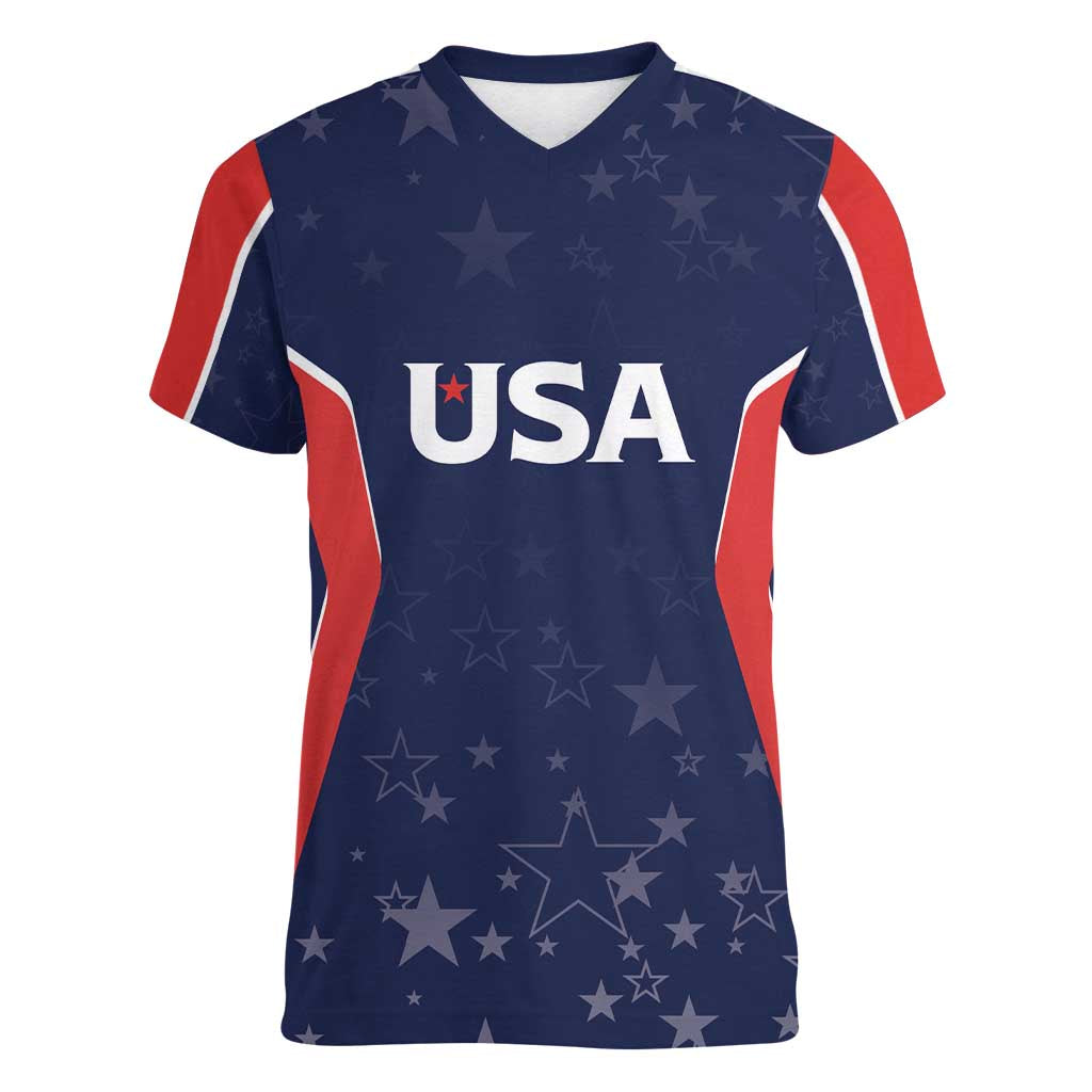 USA Cricket World Cup 2024 Custom Women V-Neck T-Shirt All Stars Sprangle