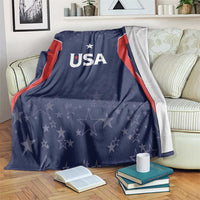Navy USA-themed cricket blanket with red/white flag sides, stars, and 'USA' text