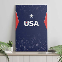 Blue USA canvas wall art with USA logo and red curved side stripes