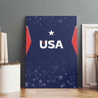 Blue USA canvas wall art with USA text centered on blue starry design