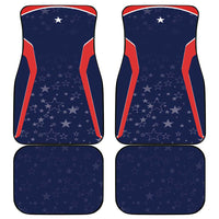 Set of blue car floor mats with red trim and white stars, four-piece