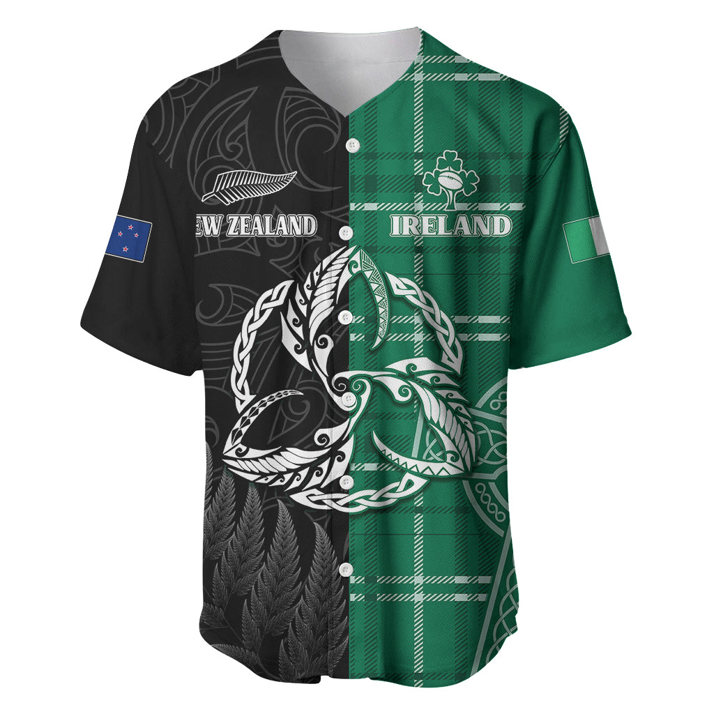 Personalised New Zealand Mix Ireland Rugby Baseball Jersey Celtic Knot Mix Silver Ferns LT7 - Wonder Print Shop