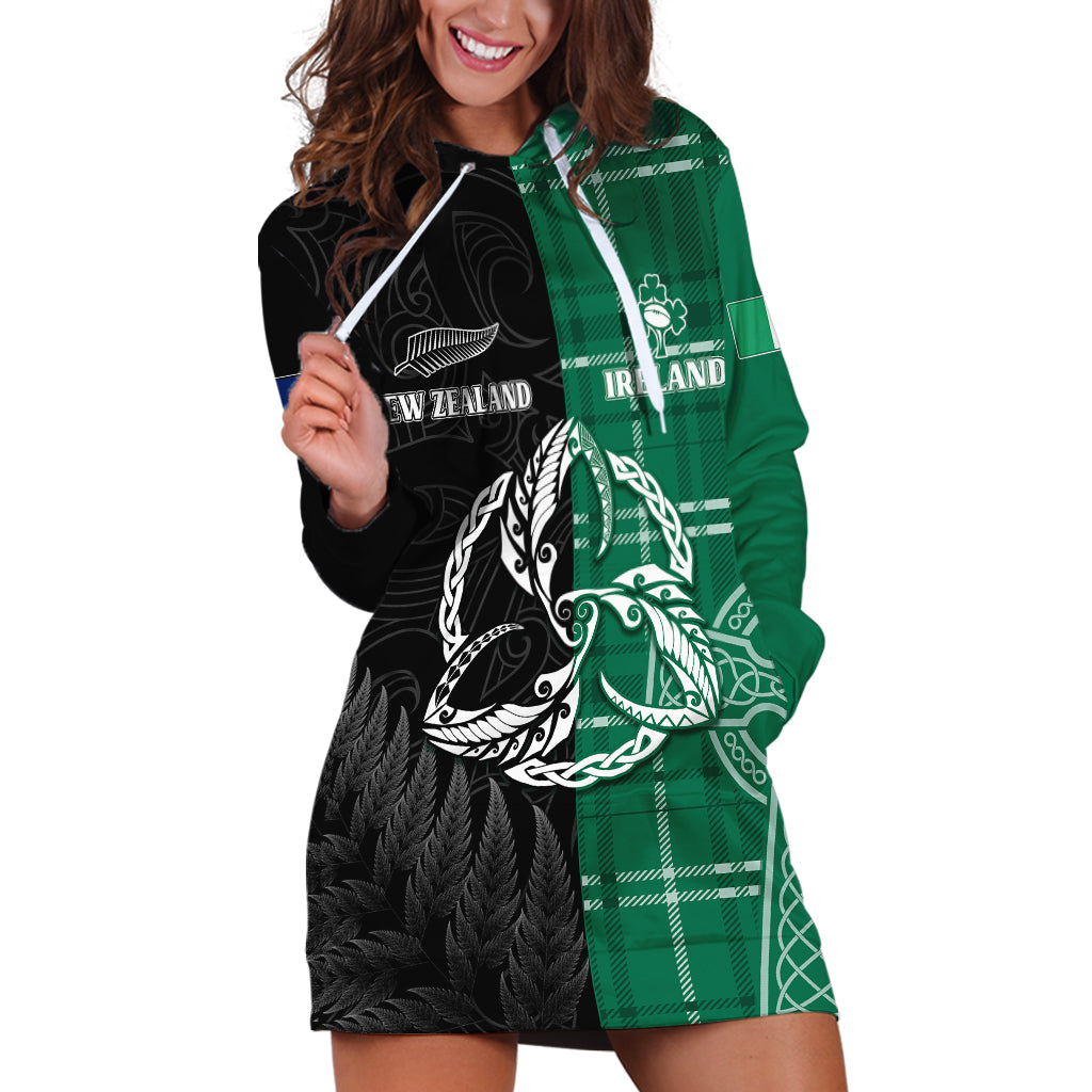 Personalised New Zealand Mix Ireland Rugby Hoodie Dress Celtic Knot Mix Silver Ferns - Wonder Print Shop